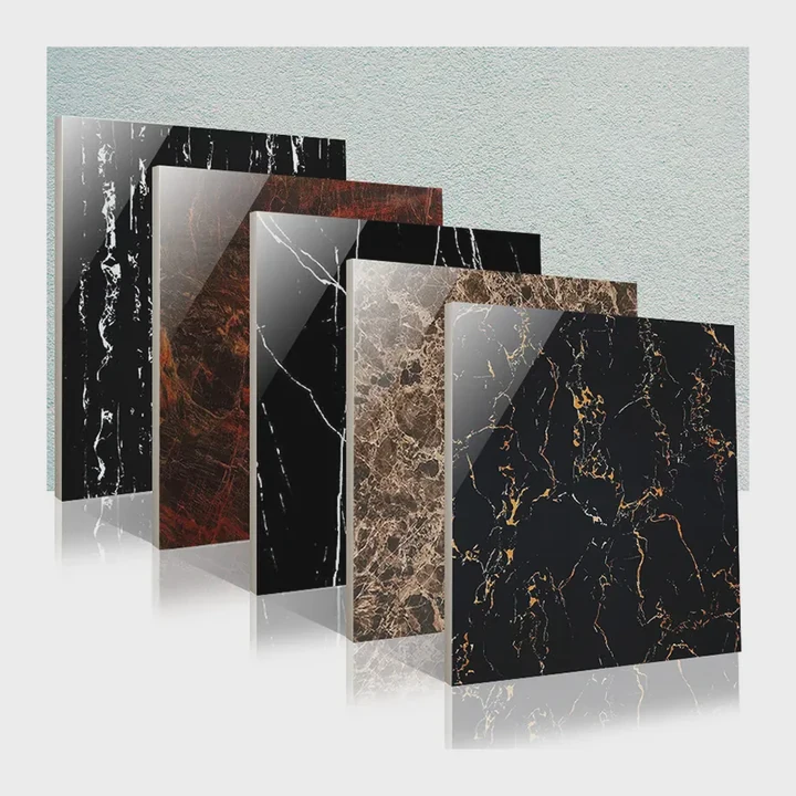 Glossy Black Porcelain Marble Floor Tile